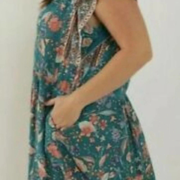 Anthropologie Floral Dress Flutter Sleeve Teal Coral XS - Picture 2 of 14